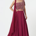 Raspberry Pink Net & Georgette Hand Embroidered Lehenga Set