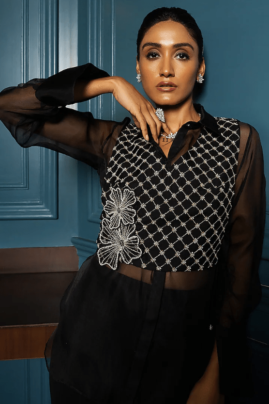 Black Georgette Pant Set - Image 3