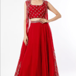 Red Viscose Organza Jacket Lehenga Set