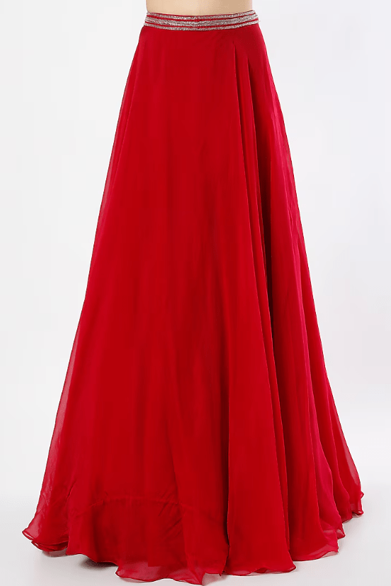 Red Viscose Organza Jacket Lehenga Set - Image 3