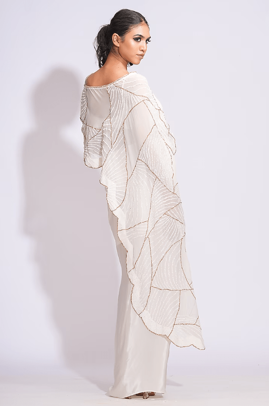 Off-White Crepe Draped Dhoti Skirt Set - Image 2