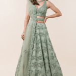 Sage Green Tulle 3D Resham Embroidered Lehenga Set