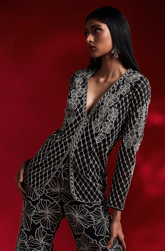 Blazer Net Hand Embroidered Blazer Set - Image 4