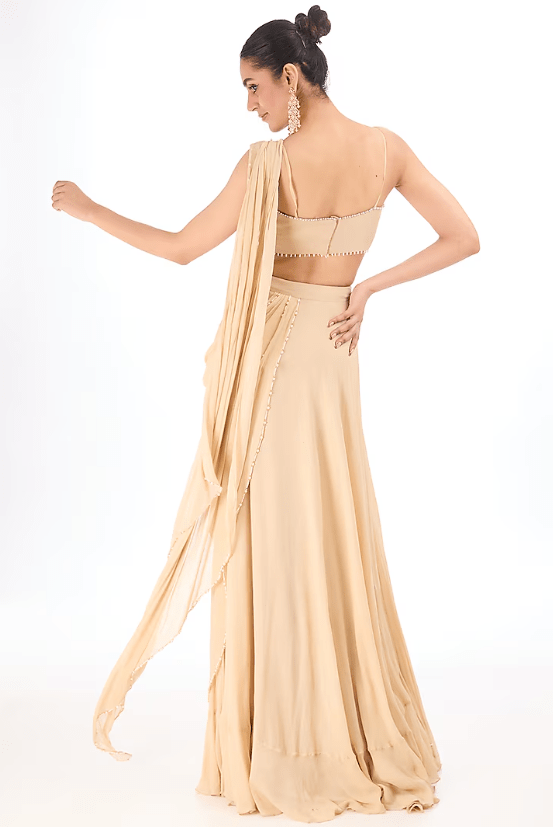 Fuchsia Georgette Jacket Saree Set - Image 2