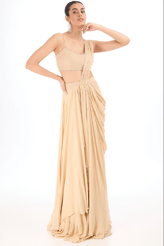 Fuchsia Georgette Jacket Saree Set - Image 3