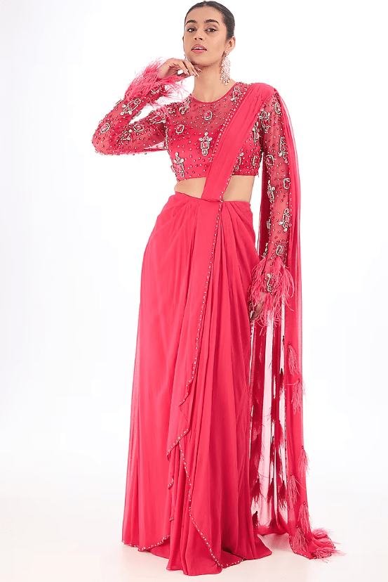 Fuchsia Georgette Saree Set