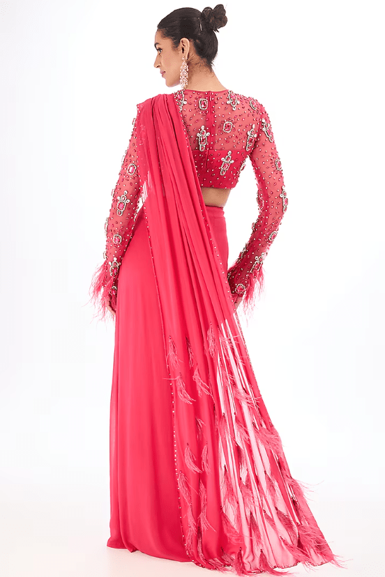 Fuchsia Georgette Saree Set - Image 2