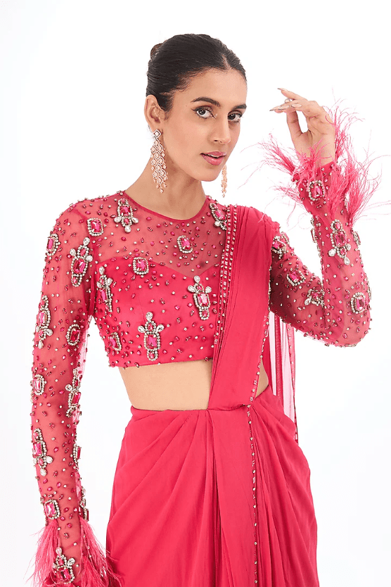 Fuchsia Georgette Saree Set - Image 4