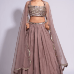Dark Nude Silk Mirror & Sequins Embroidered Lehenga Set