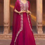Raspberry Pink Hand Embroidered Handkerchief Lehenga Set