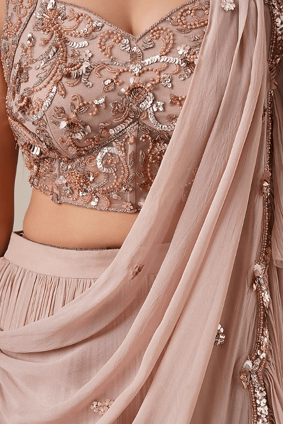 Champagne Georgette Lehenga Set - Image 3