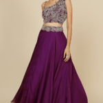 Purple Organza Embroidered Lehenga Set