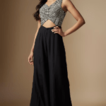 Black Silk & Organza Embroidered Jumpsuit