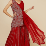 Red Organza Embellished Sharara Set