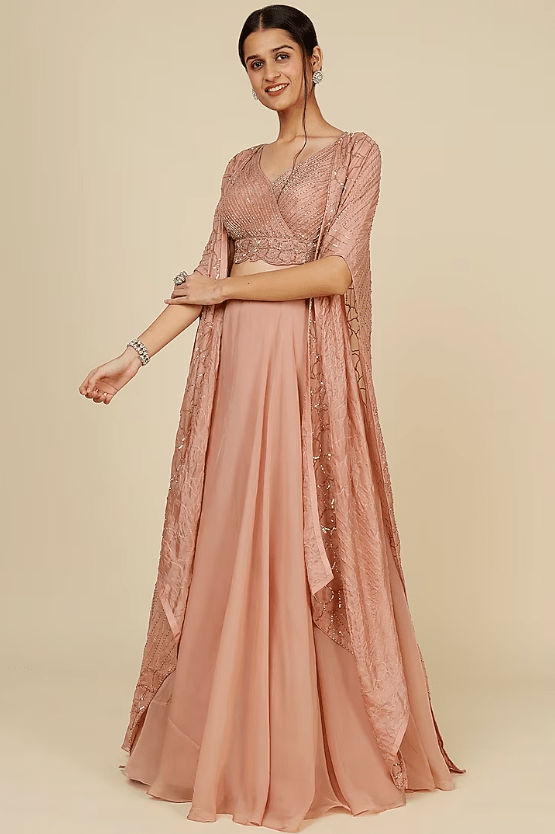 Blush Pink Jacket Lehenga Set With Embroidery