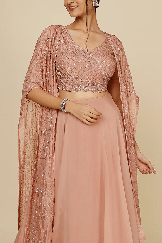 Blush Pink Jacket Lehenga Set With Embroidery - Image 4