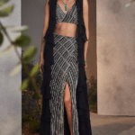 Black Net Hand Embroidered Skirt Set