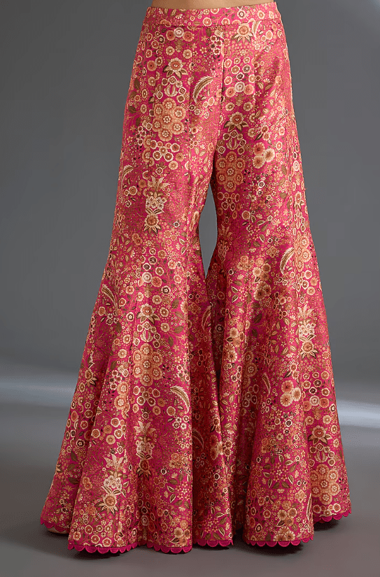 Fuschia Raw Silk Printed Jacket Set - Image 3