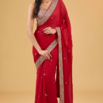 Red Chanderi Silk & Organza Silk Mirror Embroidered Saree Set