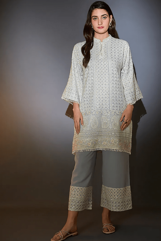 Powder Blue Georgette Sequin Embroidered Kurta Set