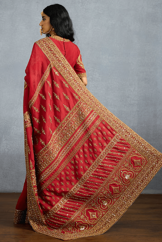 Red Jeni Silk & Organza Embroidered Saree - Image 2