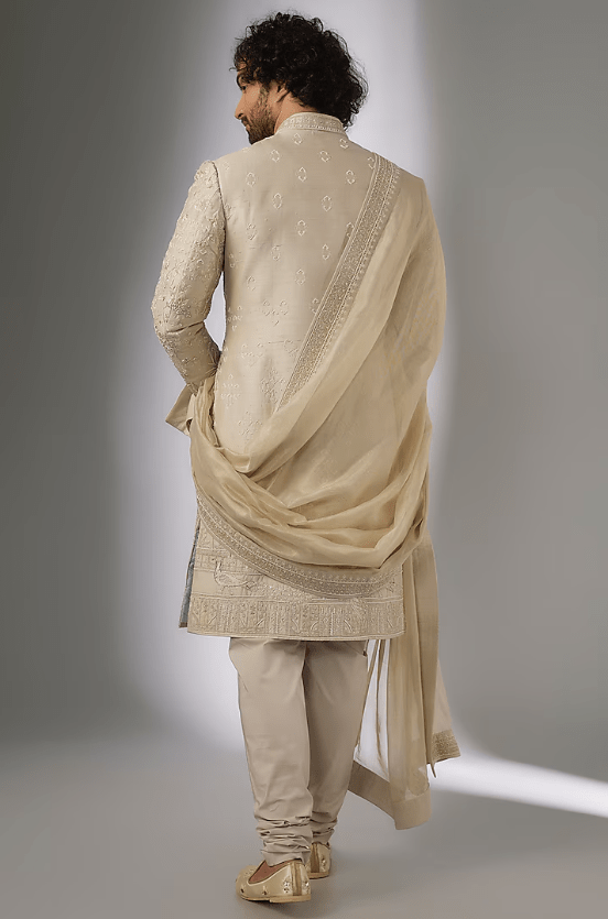 Ivory Raw Silk Embroidered Sherwani Set - Image 2