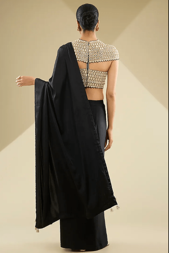 Black Satin Saree Set - Image 2