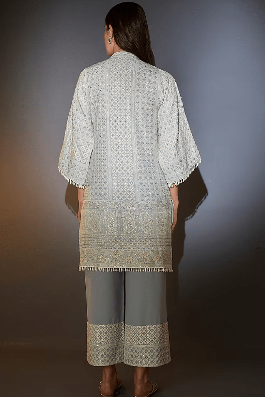 Powder Blue Georgette Sequin Embroidered Kurta Set - Image 2