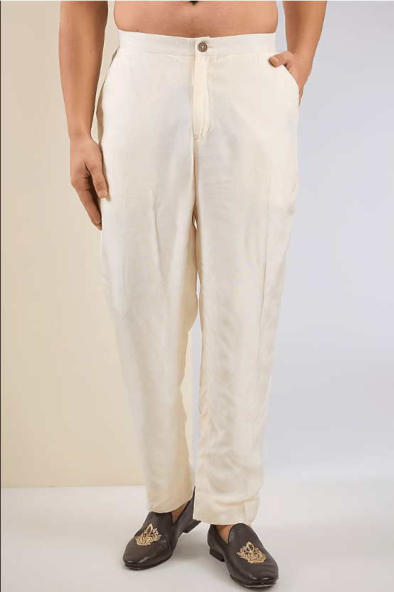 White Cotton Silk & Slub Silk Embroidered Kurta Set - Image 3