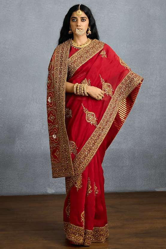 Red Jeni Silk & Organza Embroidered Saree - Image 4