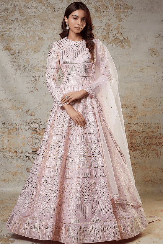 Pink Georgette Embroidered Anarkali Set