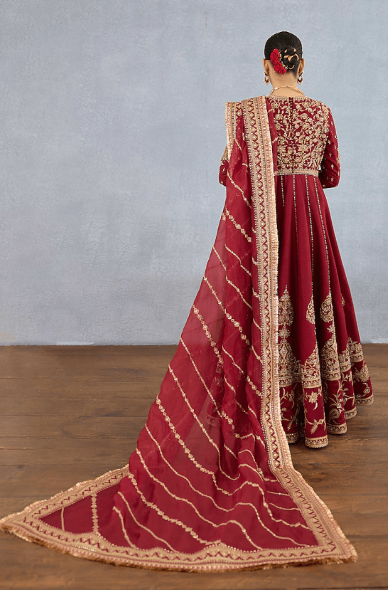 Red Jeni Silk Embroidered Anarkali Set - Image 2