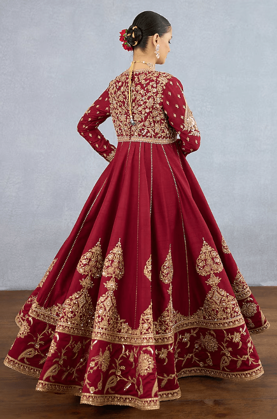 Red Jeni Silk Embroidered Anarkali Set - Image 6