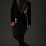 Black Velvet Embroidered Tuxedo Jacket