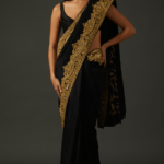 Black Chanderi Silk Embroidered Saree Set