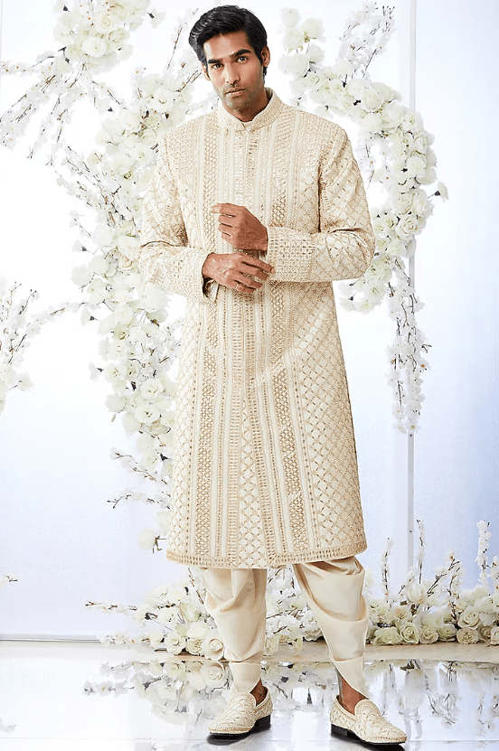 Two-Tone Beige Embroidered Sherwani Set
