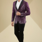Wine Micro Suiting Hand Embroidered Tuxedo Set