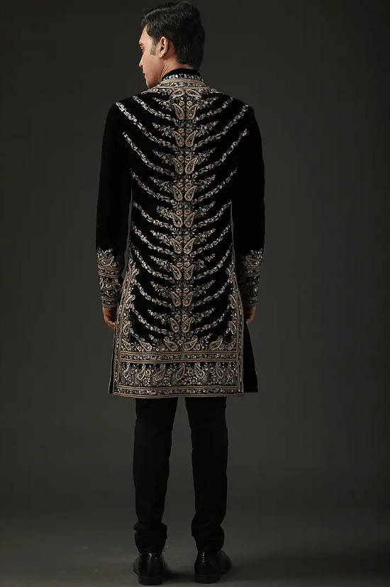 Black Embroidered Sherwani - Image 2