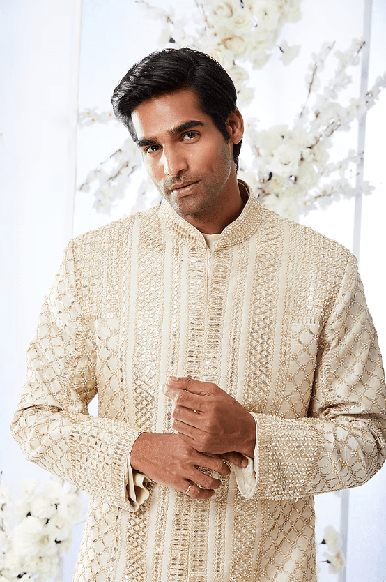Two-Tone Beige Embroidered Sherwani Set - Image 2