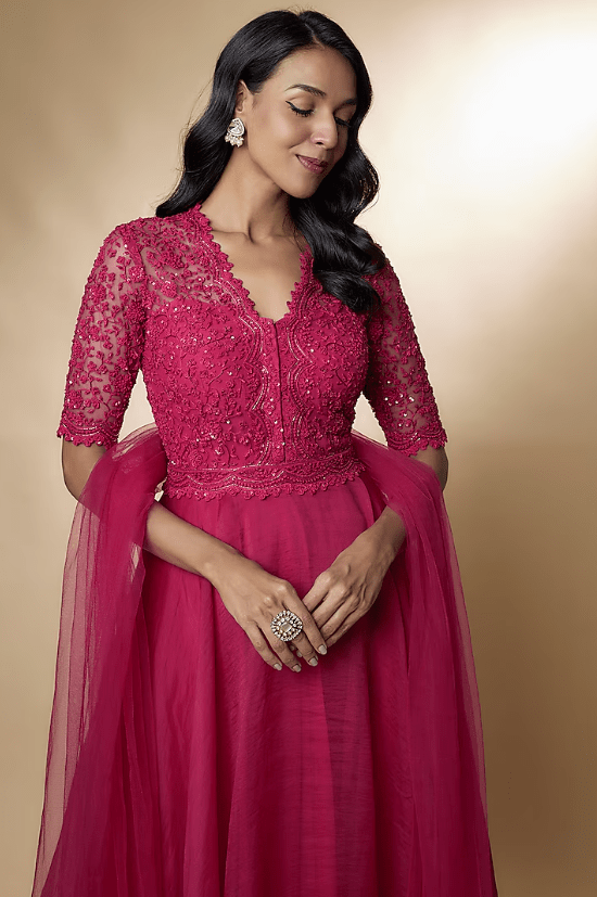 Fuchsia Organza Embroidered Anarkali Set - Image 3