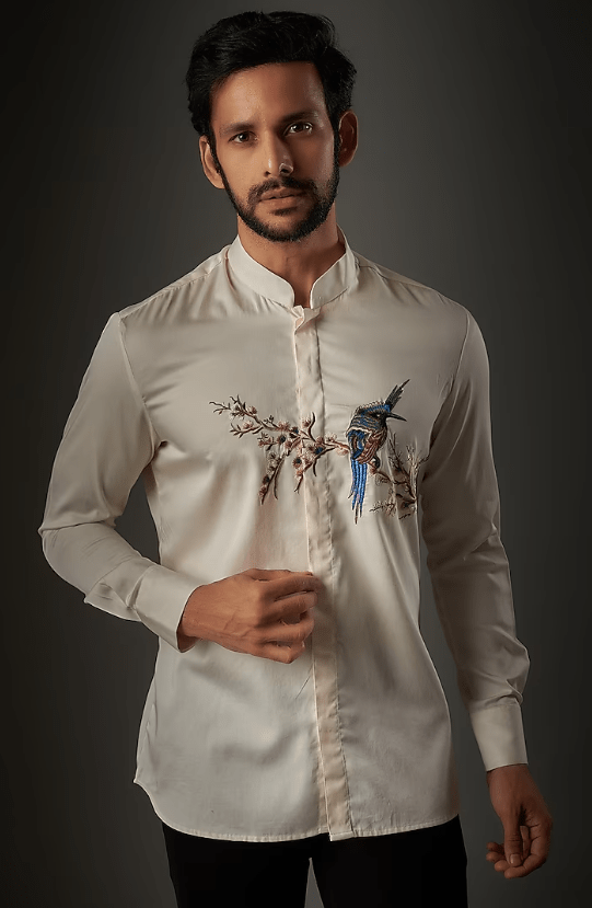 Ivory Poplin Thread Embroidered Shirt