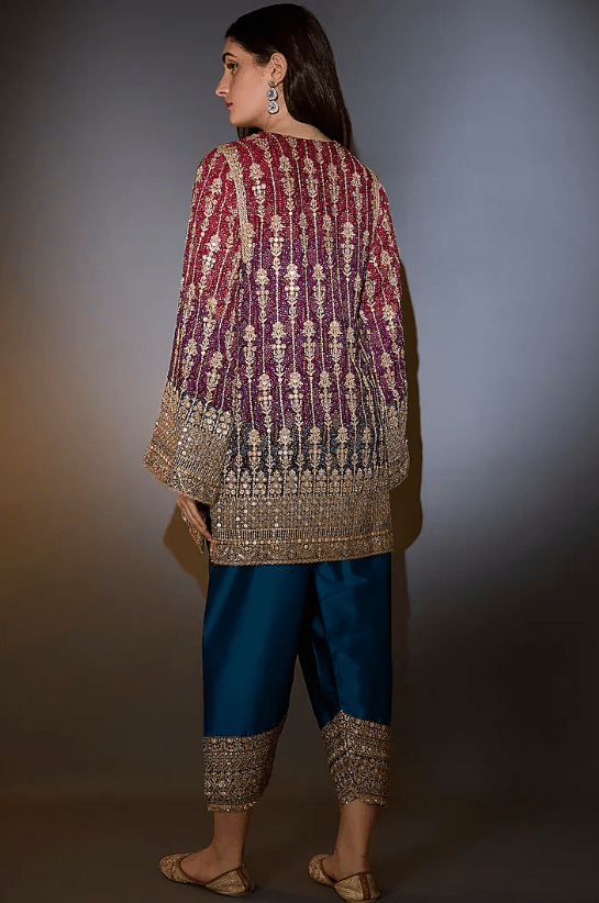 Purple Georgette Hand Embroidered Kurta Set - Image 2