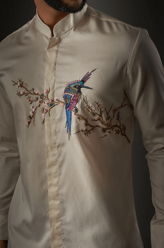 Ivory Poplin Thread Embroidered Shirt - Image 3