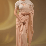 Beige Georgette Ruffled Saree Set