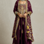 Wine Pure Silk Zardosi Embroidered Anarkali Set