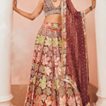 Wine Velvet Embroidered Lehenga Set