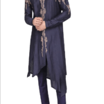 Blue Asymmetrical Embroidered Kurta with Churidar Pants