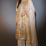 Ivory & Yellow Silk Threadwork Kurta Set