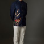 Indigo Blue Matka Silk Bead Embroidered Bandhgala