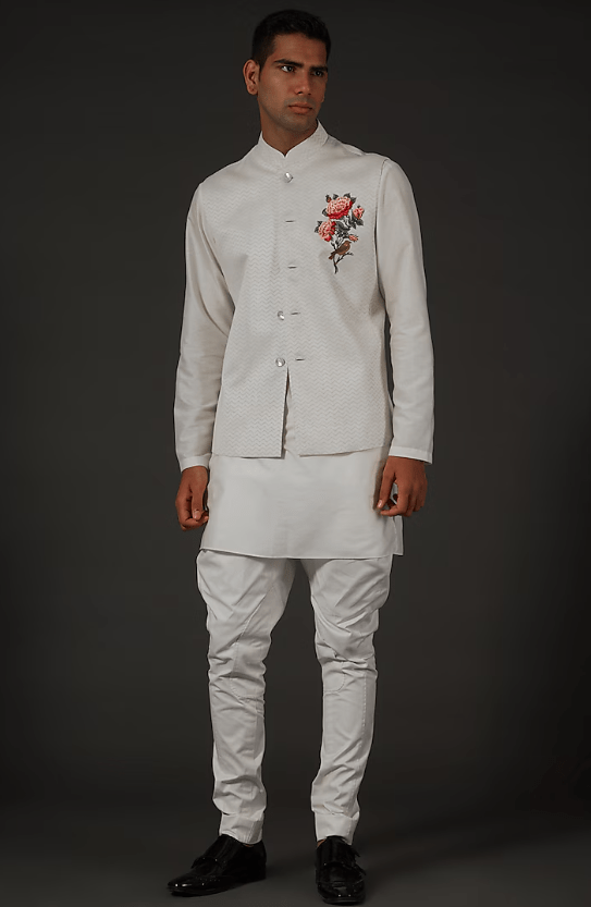 Ivory Chanderi Silk Embroidered & Block Printed Bundi Jacket